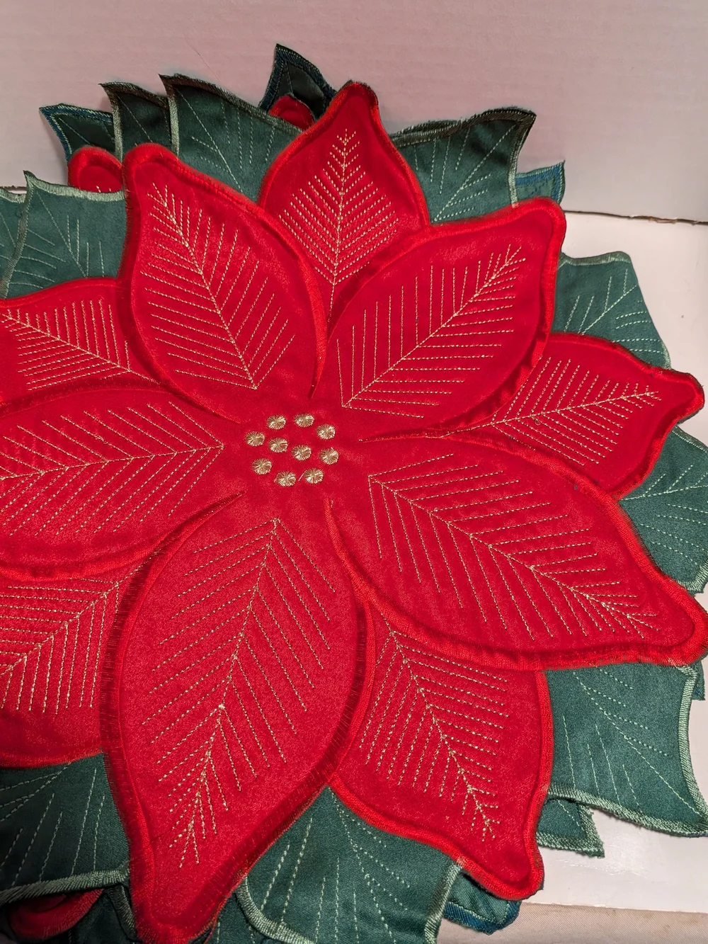 Holiday Poinsettia Table Runner - Red & White